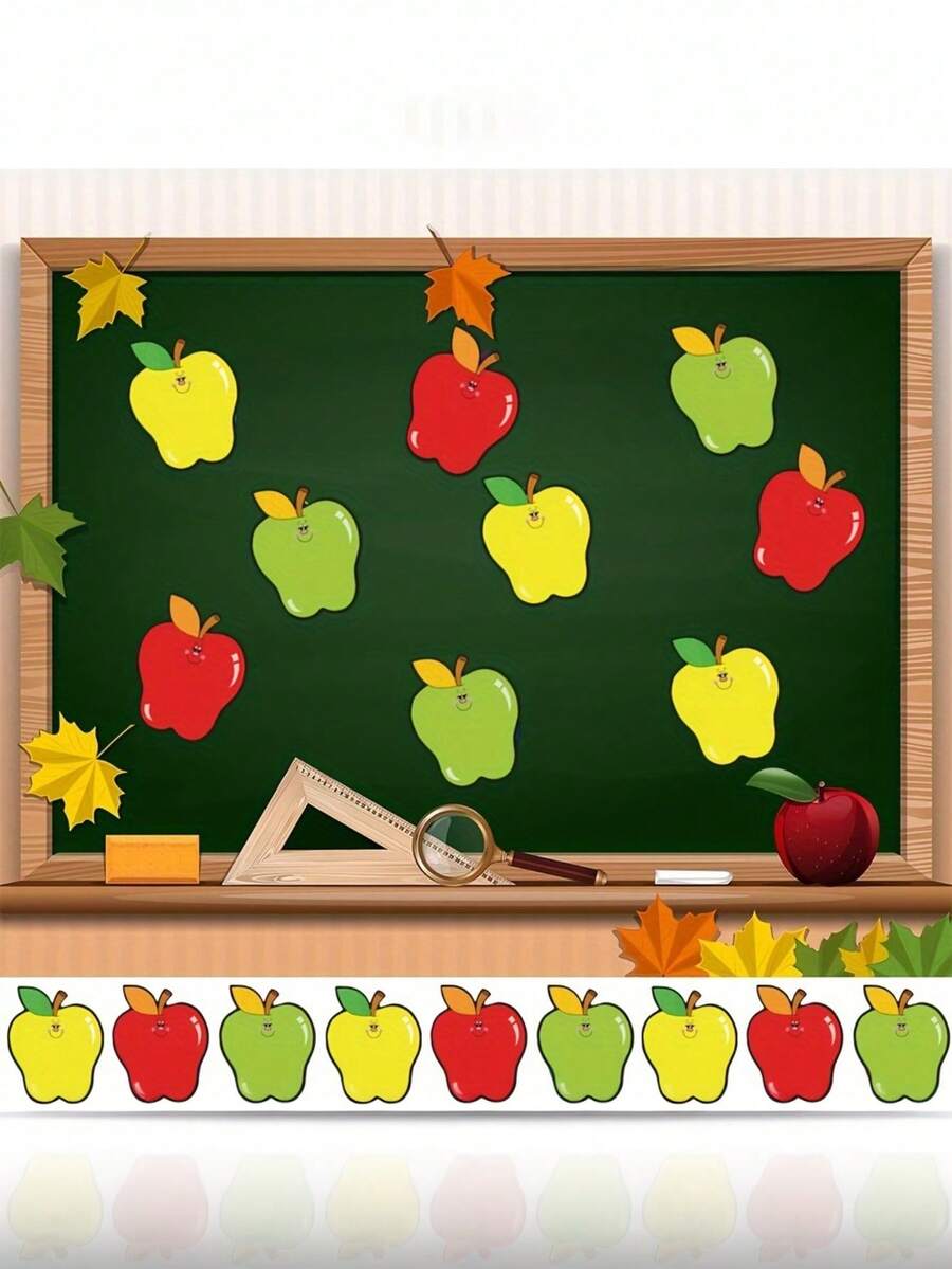 Cute Red Apple Stickers, Back To School Apple Decorations, Colorful Apple Shaped Cutouts For Bulletin Boards, Including Desk Name Labels, Colorful Apple Shaped Hollow Stickers, Suitable For Bulletin Boards, Perfect For Decorating Lockers, Lockers And Classrooms, Including Desk Name Labels - Apple - View 1