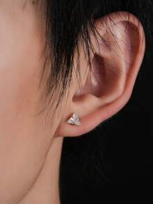 1 par de pendientes de botón para hombre con diseño minimalista de triángulo de circonita, accesorio geométrico de diamante minimalista para hombre, adecuado para uso diario, vacaciones, cumpleaños, regalo de aniversario para amigos - Multicolor - Ver 3