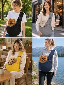 Sac à dos de transport pour animaux de compagnie respirant avec sangle large ergonomique - Un sac à bandoulière unisexe à la mode convenant pour le transport de petits chiens et chats. Cet accessoire pour animaux de compagnie portable est parfait pour les voyages, les promenades, la randonnée et les activités extérieures. Fabriqué dans un matériau en canevas attrayant, c'est un choix de cadeau idéal et un équipement de voyage indispensable pour les vacances et les aventures en plein air. - Multicolore - Voir 5