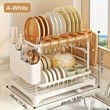LEO IRIS Double-Layer Carbon Steel Dish Rack, Multi-Purpose Kitchen Countertop Storage Box, Available In Two Models, With Drain Board, Cup Holder And Cutlery Tray, Rust-Proof Design, Suitable For Home Kitchens, Christmas Gifts, Housewarming Gifts. - View 10