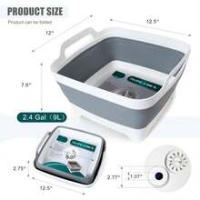 Collapsible Dish Basin With Drain Plug, 2.4 Gal (9L) Space-Saving Foldable Sink, Wash Basin For Kitchen, Baby Bottles, Vegetable Washing, Camping, RV And Party Beverage Tubs - Grey - View 4