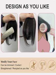 Synthetic Bangs Hairpiece, Gold Brown, Blonde, Burgundy, Grey Clip-In Front Hair Extensions, Natural Looking Wig For Women, Daily, Party, Halloween Use, High Temperature Fiber - Multicolor - View 7