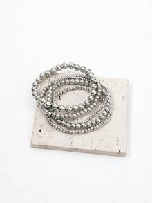5pcs Personalized Versatile CCB Geometric Round Beaded Anklet, Simple Fashion Anklet Jewelry For Women - Silver - View 3