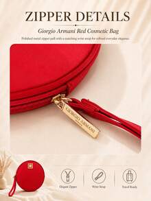 Giorgio Armani Bolsa de maquillaje roja Armani con exquisita correa de mano, diseño redondeado de gran capacidad, puede almacenar artículos de maquillaje y cuidado de la piel, cierre de cremallera suave, almacenamiento diario - Rojo - Ver 7