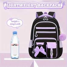 1pc Bowknot Women's Backpack With Pom Pom Charm, Large Capacity Multi-Compartment Design, Highly Attractive College Style Backpack, 15.6 Inch Laptop Backpack, With Luggage Strap For Easy Travel - Single Package - View 6