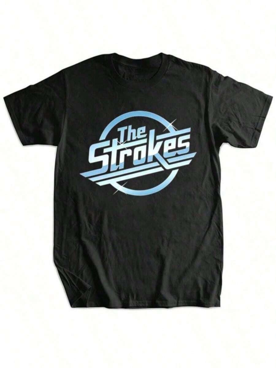 Camisetas de algodón para hombre, camisetas de The Strokes, camisetas de la banda de rock para hombre, camisetas negras para hombre, tallas grandes, blusas. - Negro - Ver 1