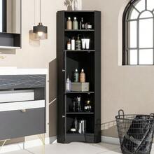 Bathroom Cabinet, Corner Unit With Two Storage Compartments, Open Compartment With Adjustable Shelf, 36.5 X 36.5 X 155 Cm - Black - View 6