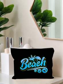 Beach Letter Print Black & White Striped Tote Bag 2pcs Set, Large Capacity Canvas Handbag + Matching Cosmetic Pouch, Waterproof & Stain-Resistant, Fits Swimsuit & Towel, Suitable For Daily Commute, Shopping, Students, Office Workers, Outdoor Picnic, Pool & Beach Vacation, Practical High-Value Summer Gift For Girlfriend & Bestie, Can Be Used As Beach Bag, Handbag, Pool Bag And Travel Organizer - Multicolor - View 12