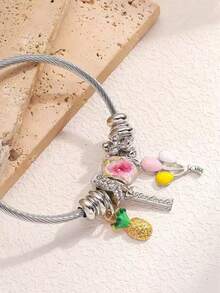 1pc Summer Fruit Pendant Bracelet, Titanium Steel Material Fashion Women's Jewelry - Silver - View 5