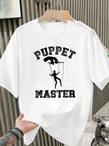 T-shirt da uomo con stampa grafica di marionette, in morbido cotone, vestibilità comoda, stile street hip-hop, confortevole, stampa di grande impatto. - Bianco - Visualizzare 2