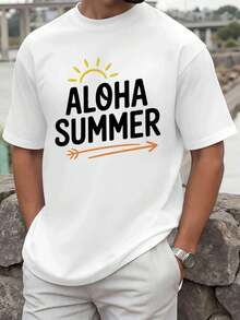 T-shirt estiva da uomo con stampa grafica, vestibilità casual, tessuto di alta qualità, vestibilità comoda, traspirante, stile street hip-hop, stampa grafica unica - Bianco - Visualizzare 2