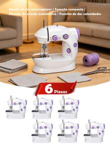 6 piezas Máquina De Coser Portatil Mini,Máquina de coser portátil de mano para principiantes, Costura rápida , Control de doble velocidad, doble hilo, máquina de coser eléctrica para el hogar. - 6 piezas - Ver 1