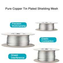 Funda de protección para cable trenzado de cobre estañado, revestimiento de telar de alambre de metal, EMI RFI ESD, protector de red de conexión a tierra, tubular plana, expandible de 1/2 - 3/4" de ancho (0,48" de diámetro interior) - 20 pies - Ver 4