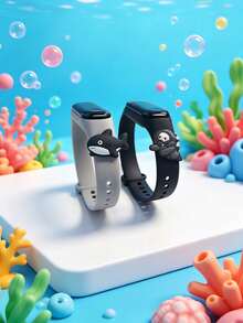 2入海洋系列LED電子手環，青少年適用，灰色鯊魚與黑色潛水員吊飾，時間日期秒錶顯示，適合開學、生日、聖誕禮物等 - 彩色 - 查看 5