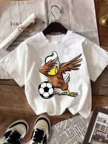 Mundial 2026, diseño de dibujos animados de fútbol, con estampado de colores vivos, adecuado para camisetas de niños y niñas, Camiseta de Algodón para Niños, Camiseta con Estampado de Dibujo - Negro - Ver 1