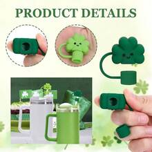 - 6 unidades, tapa protectora de paja de silicona para trbol del da de San Patricio, 3 colores, divertido trbol verde, popote, reutilizable, para popotes de 0.4 pulgadas, accesorios de taza - Verde - Ver 3