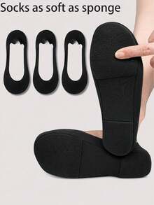 3 Pairs Black Spherical Sponge Padded Summer Women's Invisible Socks, Low-Cut Short Socks, 3D Arch Support, Suitable For Daily Wear And Holiday Gifts - Multicolor - View 2