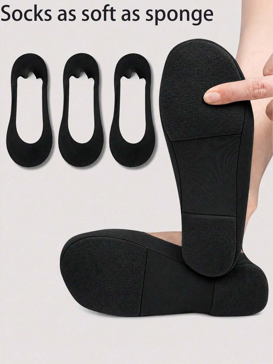 3 Pairs Black Spherical Sponge Padded Summer Women's Invisible Socks, Low-Cut Short Socks, 3D Arch Support, Suitable For Daily Wear And Holiday Gifts