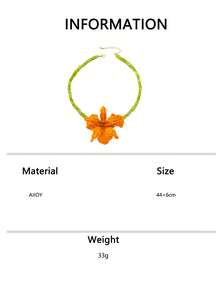 1pc Enamel White 3D Asymmetric Flower Necklace, Handmade Beaded Fashion High-End Elegant Cute Sweet Floral Choker Necklace, Exquisite Unique - Orange - View 6