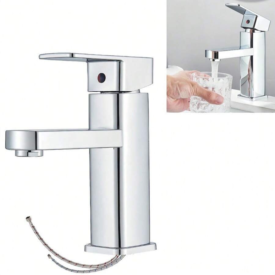 High Rise Minimalist Basin Mixer Tap Modern Single Lever Easy Install - 銀色 - 查看 1