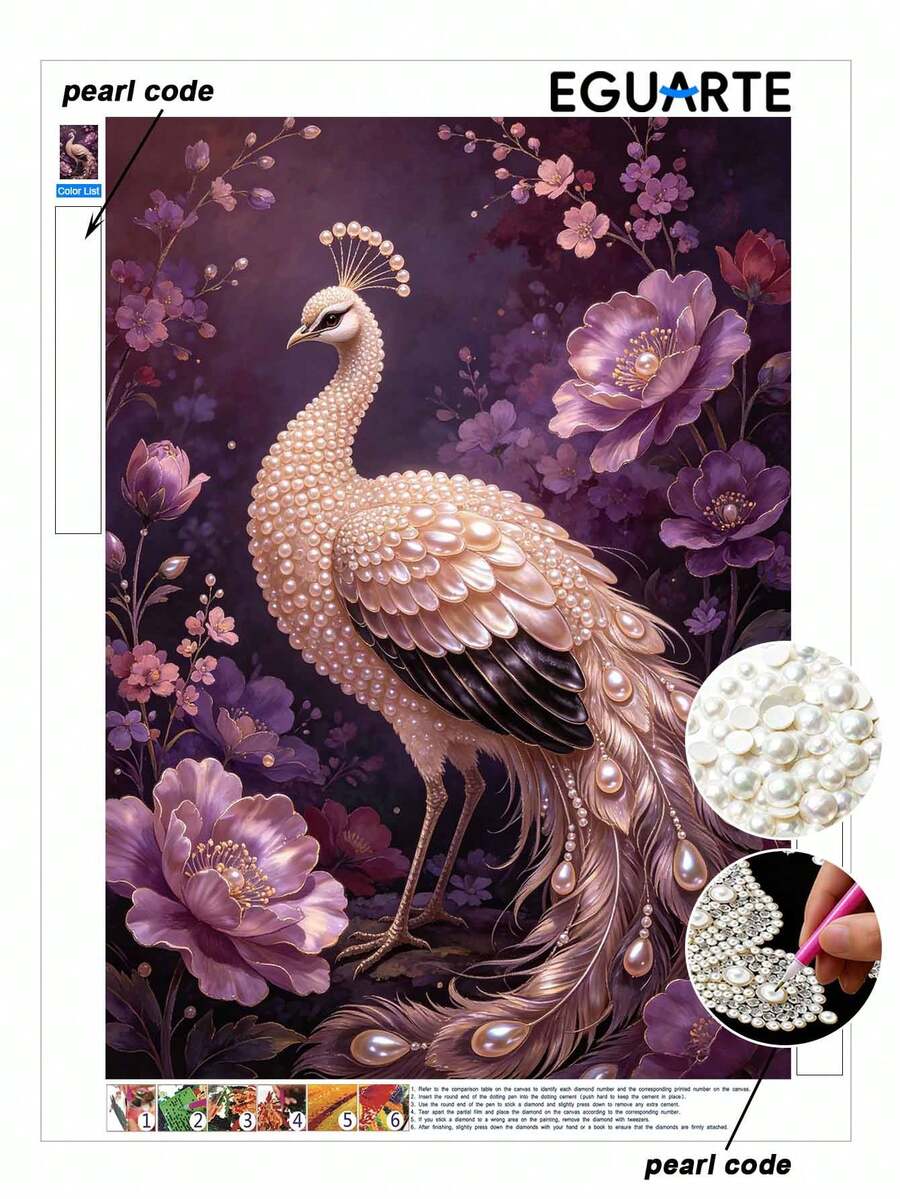 珍珠畫金鳳凰祥雲主題無框DIY手工黏貼鑽創意鑽畫套裝,適合臥室裝飾、客廳掛畫、房間佈置、藝術品、送給朋友的禮物 - 無框 - 查看 1