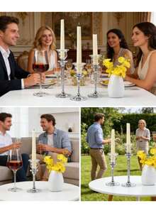 3pcs Crystal Glass Taper Candle Holders Set Goblet Shaped Crushed Crystal Stem Rhinestone Ball Tall Candlestick Stand Different Heights Luxury Table Centerpiece For Wedding Party Dinner Home Decor - Candlestick - View 9
