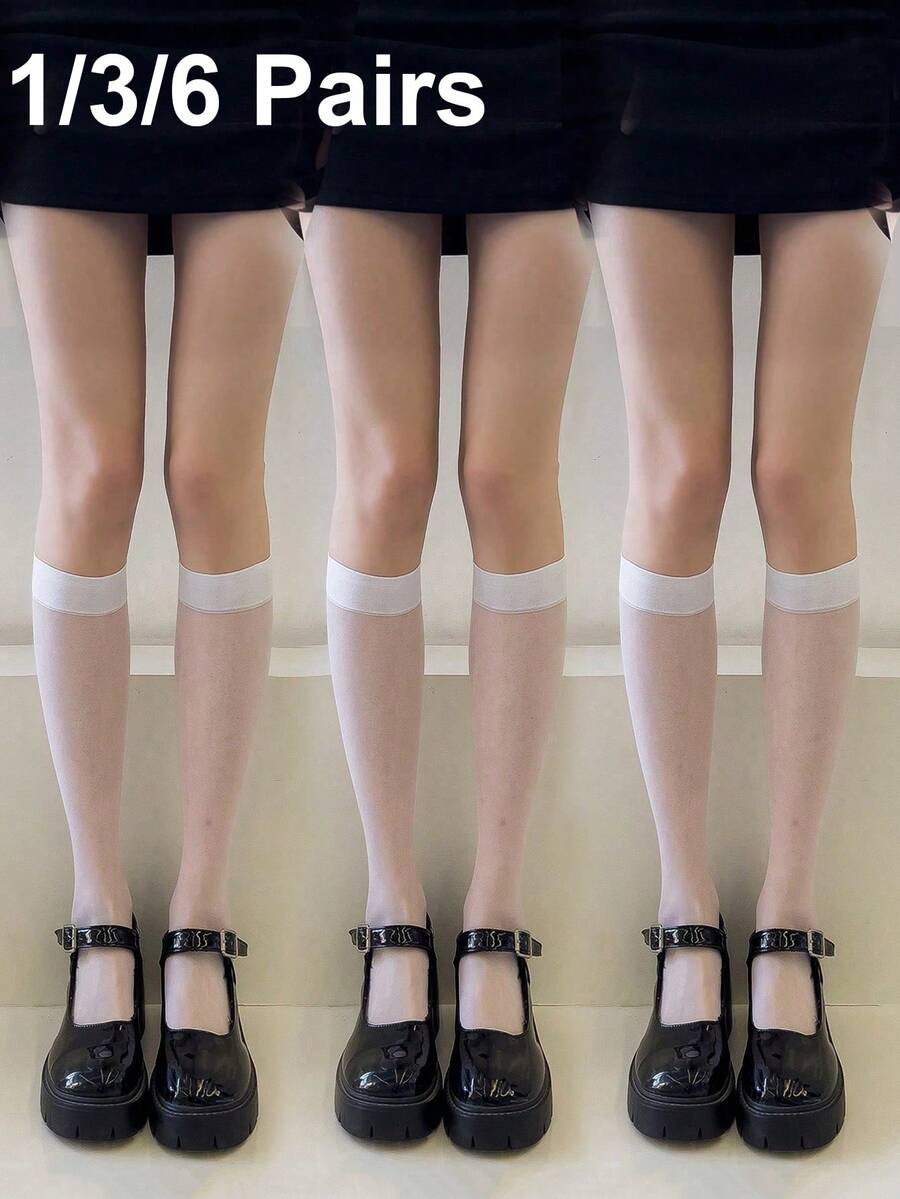 1/3/6雙女款配件襪 長筒襪 高筒襪 白色平價服飾 Y2K可愛運動趣味鞋禮物 女款長筒襪 - 彩色 - 查看 1
