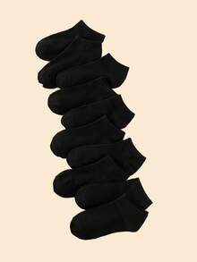 6 Pares De Calcetines De Barco Negros Sencillos Y De Moda - Negro - Ver 6