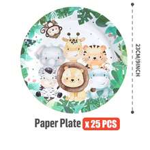 100/75/25/10入叢林綠動物一次性餐盤、餐巾紙、紙杯派對用品，適合25人使用，生日、婚禮、派對、家庭野餐用一次性紙盤餐具 - 彩色 - 查看 12