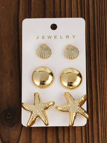 3pairs-12pairs/Set Vintage Golden-Plated Earrings Set,Heart&Flower Shaped, Women Jewelry Gift - Gold - View 9
