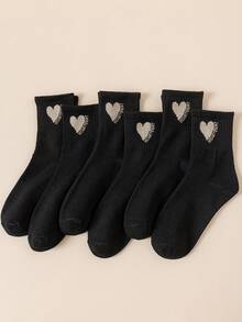 1/6 Pairs Women's Black Mid-Calf Socks, Comfortable Casual Minimalist Versatile For Daily Use - Black - View 4