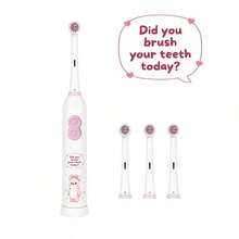 4-Head Electric Toothbrush With 2 AAA Batteries, Smart Cleaning Battery-Powered Electric Toothbrush, Soft Bristles, Cat Pattern - 白色 - 查看 6