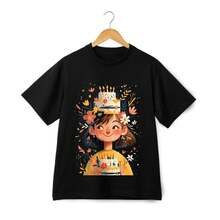 Camiseta de manga corta con diseño de pastel de cumpleaños y niña de las flores |   Camiseta negra - Negro - Ver 1