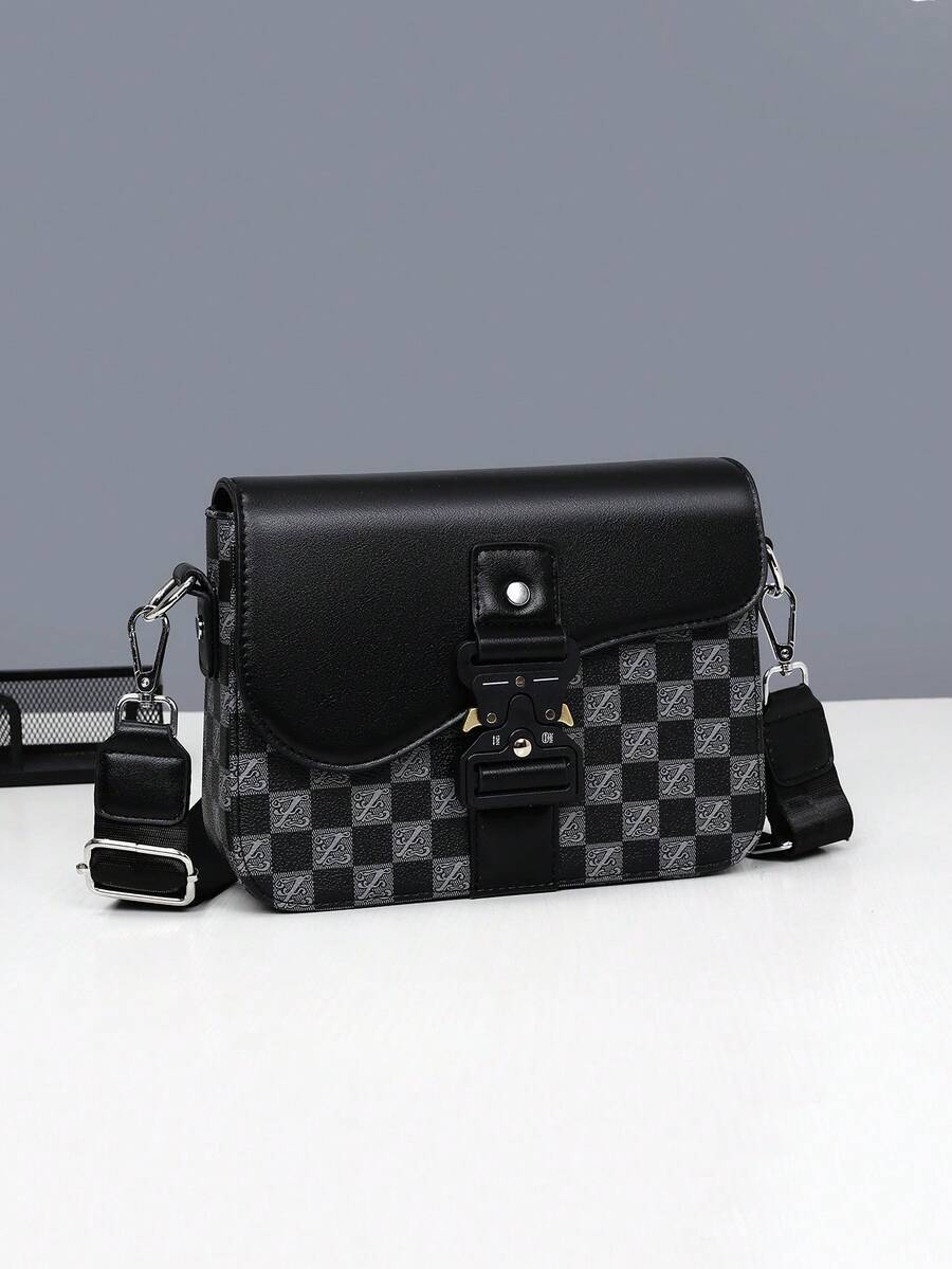 Men's Box Bag Crossbody Shoulder Bag Small Square Bag Buckle Monogram Business PU Waterproof Wallet Unisex Business Storage Bag Suitable For Business Travel Toiletry Storage Tool Bag Large Capacity Easy To Carry Black Clutch Handbag Office Supplies Vintage Men's Gift Peach Tree - Black - View 1