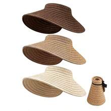 Women's Wide Brim Straw Sun Hat, Foldable & Rollable, UV Protection, Packable Beach Hat With Adjustable Strap, Suitable For Travel, Golf, Gardening, Outdoor - A - View 1