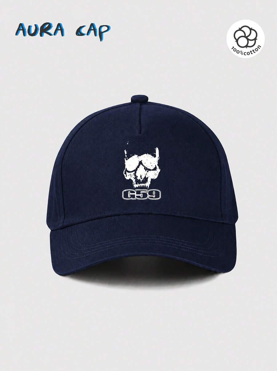 G59 Skull Graphic Baseball Cap Unisex Cotton Sport Hat Adjustable Lightweight Trucker Cap For Casual Vacation Street Style - 藏蓝色 - 查看 1