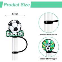 10 fundas de silicona para popotes de ftbol para vasos de 30 y 40 onzas, con temtica deportiva, tapas reutilizables de 10 mm, para accesorios de copa - Verde - Ver 2