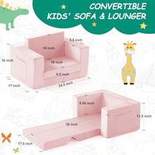 Sofá para niños Silla 2 en 1 para niño pequeños de 1 a 3 años Silla Convertible para niños sofá Plegable para niños pequeños sillones para niño y niñas Tejido Polar Coral Suave - Rosado - Ver 4