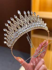 1pc Silver Large Crown Headpiece Girls High-End Crystal Tiara Birthday Gift Princess Hair Clip Hairpin Hair Accessory - Silver - View 2