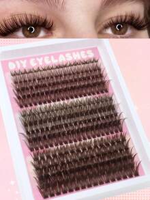 280 Clusters Brown D Curl 60D+80D+100D Mixed Size Large Capacity Segmented Fluffy Soft Lightweight Faux Mink Fur DIY Caramel Color Dense Colorful Eyelashes - 查看 8