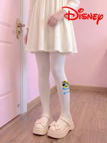 Disney 1雙正版迪士尼女孩白色直條紋褲襪，小女孩公主風米妮圖案派對禮物內搭褲，舒適透氣適合學生、禮物及日常穿著，兒童女孩全腳內搭褲白色外穿抗起毛球 - 彩色 - 查看 10