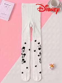 Disney 1雙正版迪士尼女孩白色直條紋褲襪，小女孩公主風米奇米妮圖案派對禮物鏤空網底襪，舒適透氣，適合學生、禮物及日常穿著 - 彩色 - 查看 3