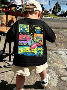 Disney Toy Story Woody's Roundup Kids T-Shirt Front Back Dual Print To Infinity And Beyond Graphic Boys Casual Short Sleeve Top - 黑色 - 查看 2