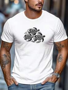 Men's Plus Size T-Shirt, Comfortable And Versatile, Relaxed And Casual, Short Sleeve Round Neck Summer T-Shirt With Three Sea Turtle Graphic, PLUS SIZE - 白色 - 查看 1