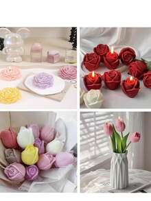 5pcs Bouquet Silicone Mold - Realistic Rose & Peony Flower Candle Mold, Suitable For Resin, Soap And Clay Crafts - DIY Wedding And Holiday Gift Making Materials - Reusable Non-Stick Home Decor Mold - White - View 3