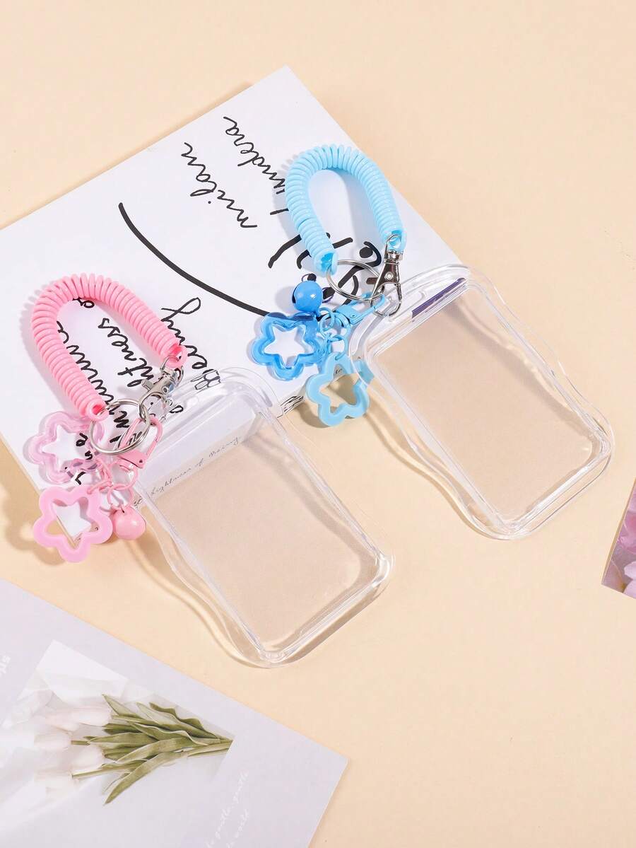 1PC Transparent Acrylic Card Holder, With Spring Cord And Bell Pendant, Creative Card Holder, Suitable For Student ID, Meal Card, Campus Card, And Bank Card Storage, A Stylish Student Study Accessory For Back-To-School Season - Single Piece - View 1