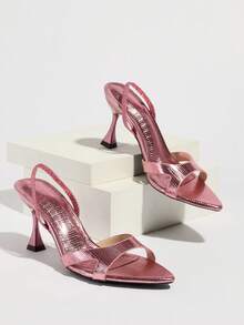 Women's High Heel Sandals, Spring/Summer Night Party Ball Dance Outdoor Fashion High-End Glossy Wine Glass Heel, Thin High Heel Pointed Toe Shiny Cross Strap, Fashion Exhibition High Quality Mysterious Lizard Texture Fabric, Sexy Elegant Back Strap, Comfortable Fit For Women's Any Formal Occasion, Pink Women's Shoes, Versatile Ladies Formal Sandals, Women's Gorgeous High Heels - Pink - View 6