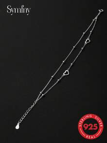 SYMFNY 1pc 925 Sterling Silver Minimalist Hollow Out Double-Layer Heart Link Bracelet Valentines - Silver - View 3