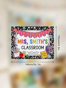 1pc Custom Composition Classroom Banner, Custom Text,Classroom Decor, Welcome Teachers Name Classroom Banner, Teacher Appreciation Gifts, Custom Classroom Tapestry - Multicolor - View 8