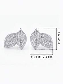 1 Paar silberne Doppelblatt-Ohrstecker, vollständig mit Strass besetzt, natürlich inspiriertes Design, elegantes und einzigartiges Accessoire für Frauen - Silber - Übersicht 6